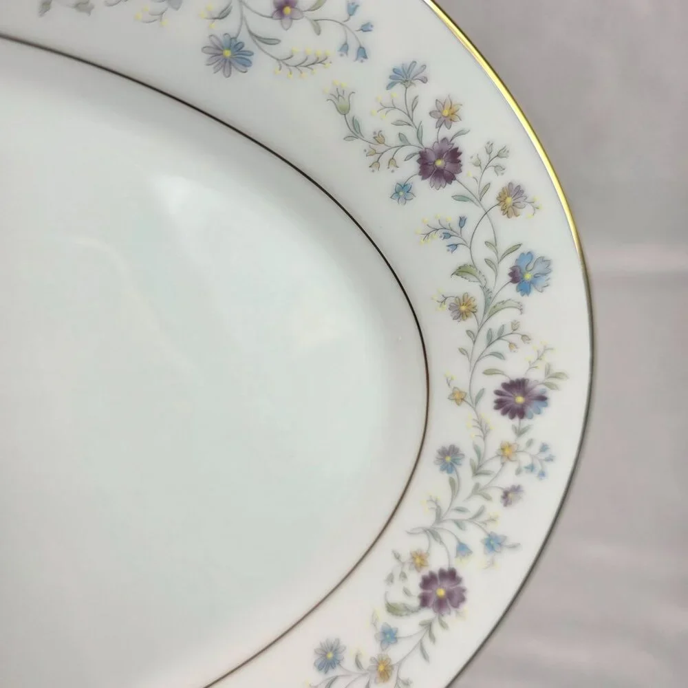 Noritake Longwood #2485 12 Inch Serving Platter Purple, Blue & Yellow Flowers